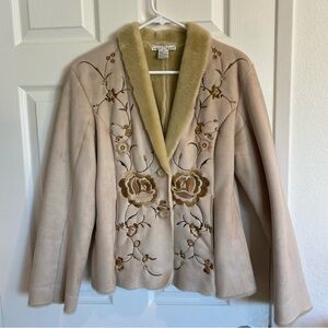 White House Black Market faux suede Floral Embroidered Blazer